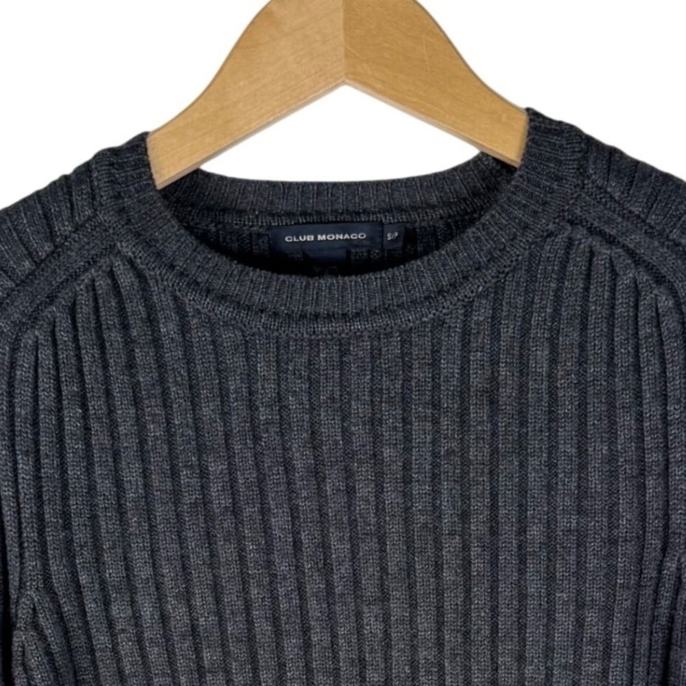 Club Monaco Wool Blend Ribbed Crew Neck Sweater Womens S Charcoal Gray